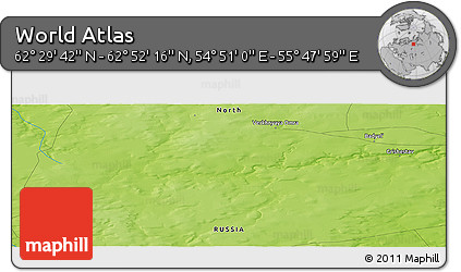 Physical Panoramic Map of the Area around 62° 40' 59" N, 55° 19' 30" E