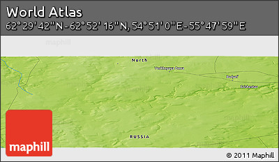 Physical Panoramic Map of the Area around 62° 40' 59" N, 55° 19' 30" E