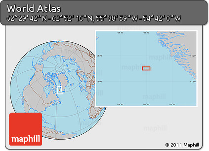 Gray Location Map of the Area around 62° 40' 59" N, 55° 10' 29" W