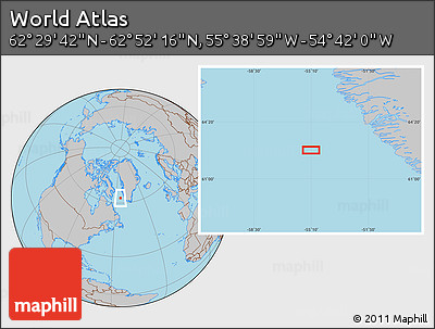 Gray Location Map of the Area around 62° 40' 59" N, 55° 10' 29" W