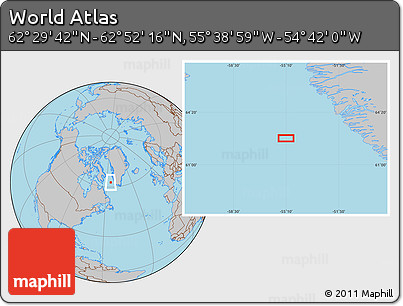 Gray Location Map of the Area around 62° 40' 59" N, 55° 10' 29" W