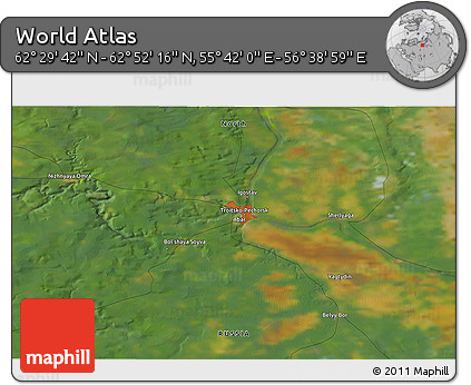 Satellite 3D Map of the Area around 62° 40' 59" N, 56° 10' 29" E