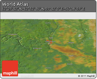 Satellite 3D Map of the Area around 62° 40' 59" N, 56° 10' 29" E
