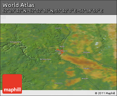 Satellite 3D Map of the Area around 62° 40' 59" N, 56° 10' 29" E
