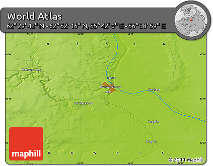 Physical Map of the Area around 62° 40' 59" N, 56° 10' 29" E