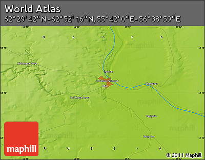Physical Map of the Area around 62° 40' 59" N, 56° 10' 29" E