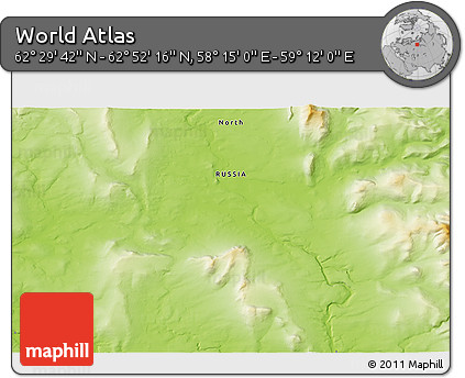 Physical 3D Map of the Area around 62° 40' 59" N, 58° 43' 30" E