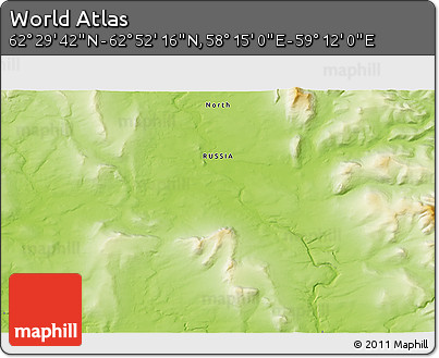 Physical 3D Map of the Area around 62° 40' 59" N, 58° 43' 30" E