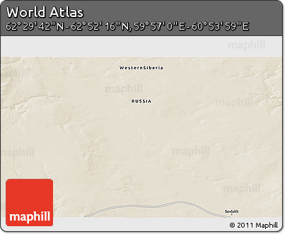 Shaded Relief 3D Map of the Area around 62° 40' 59" N, 60° 25' 29" E