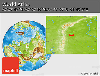 Physical Location Map of the Area around 62° 40' 59" N, 61° 16' 29" E