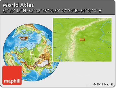 Physical Location Map of the Area around 62° 40' 59" N, 61° 16' 29" E