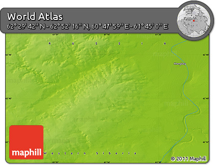 Physical Map of the Area around 62° 40' 59" N, 61° 16' 29" E