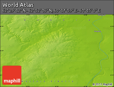 Physical Map of the Area around 62° 40' 59" N, 61° 16' 29" E