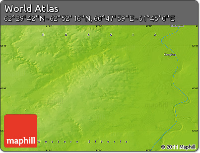 Physical Map of the Area around 62° 40' 59" N, 61° 16' 29" E