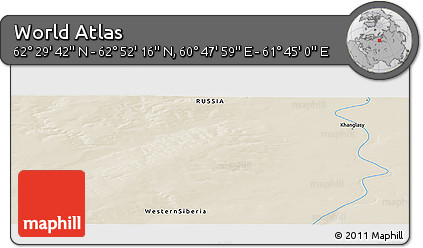 Shaded Relief Panoramic Map of the Area around 62° 40' 59" N, 61° 16' 29" E