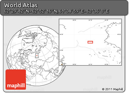 Blank Location Map of the Area around 62° 40' 59" N, 62° 7' 30" E