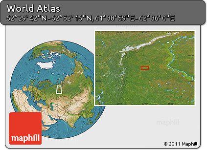 Satellite Location Map of the Area around 62° 40' 59" N, 62° 7' 30" E
