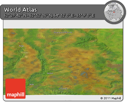 Satellite 3D Map of the Area around 62° 40' 59" N, 64° 40' 30" E