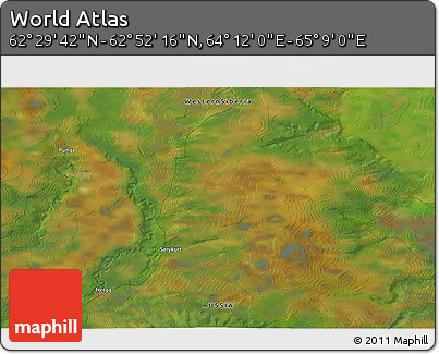 Satellite 3D Map of the Area around 62° 40' 59" N, 64° 40' 30" E