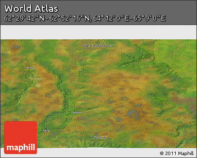 Satellite 3D Map of the Area around 62° 40' 59" N, 64° 40' 30" E