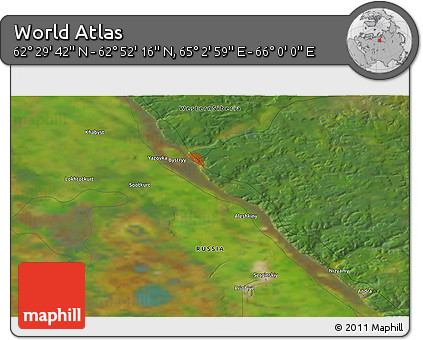 Satellite 3D Map of the Area around 62° 40' 59" N, 65° 31' 30" E