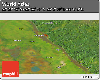Satellite 3D Map of the Area around 62° 40' 59" N, 65° 31' 30" E