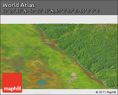 Satellite 3D Map of the Area around 62° 40' 59" N, 65° 31' 30" E