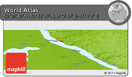 Physical Panoramic Map of the Area around 62° 40' 59" N, 65° 31' 30" E