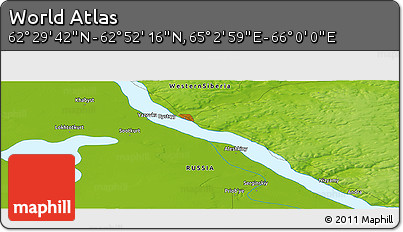 Physical Panoramic Map of the Area around 62° 40' 59" N, 65° 31' 30" E