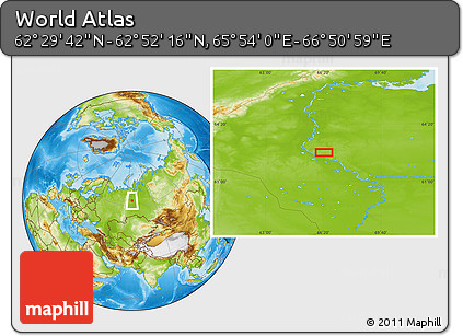 Physical Location Map of the Area around 62° 40' 59" N, 66° 22' 30" E