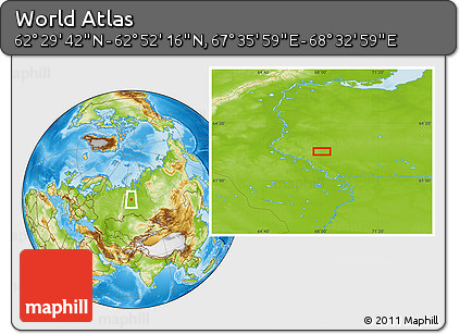 Physical Location Map of the Area around 62° 40' 59" N, 68° 4' 29" E