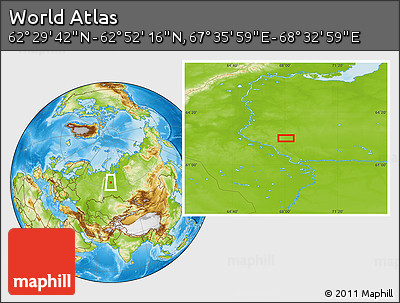 Physical Location Map of the Area around 62° 40' 59" N, 68° 4' 29" E
