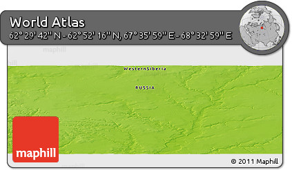 Physical Panoramic Map of the Area around 62° 40' 59" N, 68° 4' 29" E