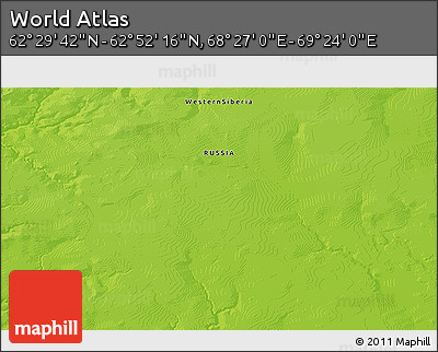 Physical 3D Map of the Area around 62° 40' 59" N, 68° 55' 30" E