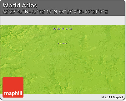 Physical 3D Map of the Area around 62° 40' 59" N, 68° 55' 30" E
