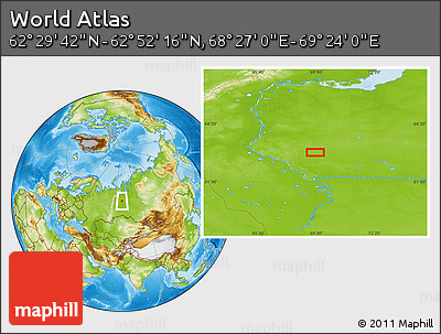 Physical Location Map of the Area around 62° 40' 59" N, 68° 55' 30" E