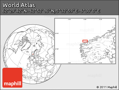 Blank Location Map of the Area around 62° 40' 59" N, 6° 1' 30" E