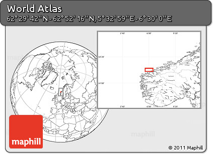 Blank Location Map of the Area around 62° 40' 59" N, 6° 1' 30" E