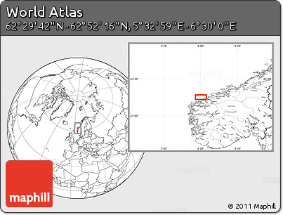 Blank Location Map of the Area around 62° 40' 59" N, 6° 1' 30" E