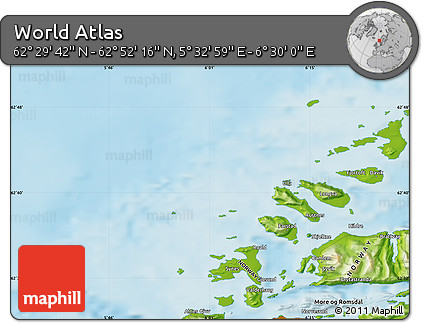 Physical Map of the Area around 62° 40' 59" N, 6° 1' 30" E