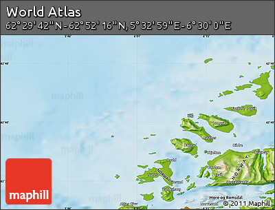 Physical Map of the Area around 62° 40' 59" N, 6° 1' 30" E