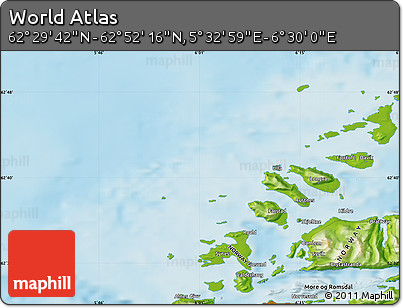 Physical Map of the Area around 62° 40' 59" N, 6° 1' 30" E