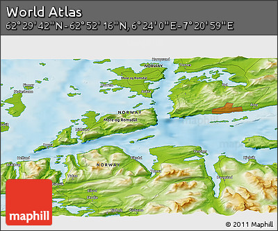 Physical 3D Map of the Area around 62° 40' 59" N, 6° 52' 30" E