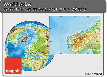 Physical Location Map of the Area around 62° 40' 59" N, 6° 52' 30" E
