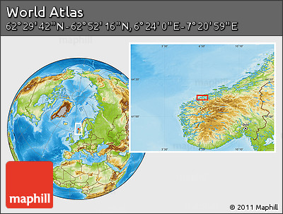 Physical Location Map of the Area around 62° 40' 59" N, 6° 52' 30" E