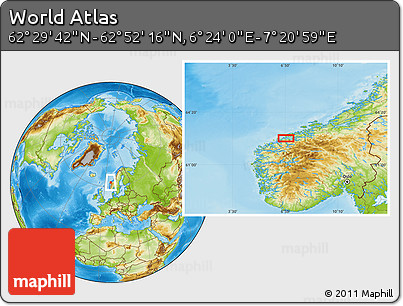 Physical Location Map of the Area around 62° 40' 59" N, 6° 52' 30" E
