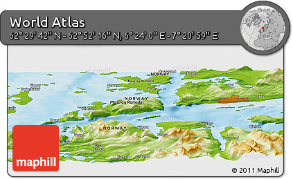 Physical Panoramic Map of the Area around 62° 40' 59" N, 6° 52' 30" E