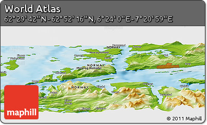 Physical Panoramic Map of the Area around 62° 40' 59" N, 6° 52' 30" E
