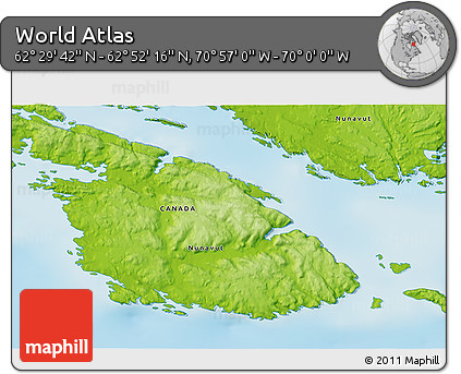 Physical 3D Map of the Area around 62° 40' 59" N, 70° 28' 29" W