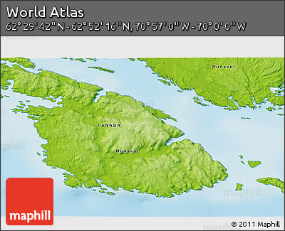 Physical 3D Map of the Area around 62° 40' 59" N, 70° 28' 29" W